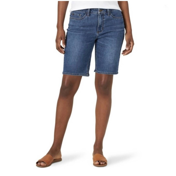 Lee Pants - Lee Shorts Womens 10M Bermuda Denim Jean Medium Wash Blue Midrise Regular Fit